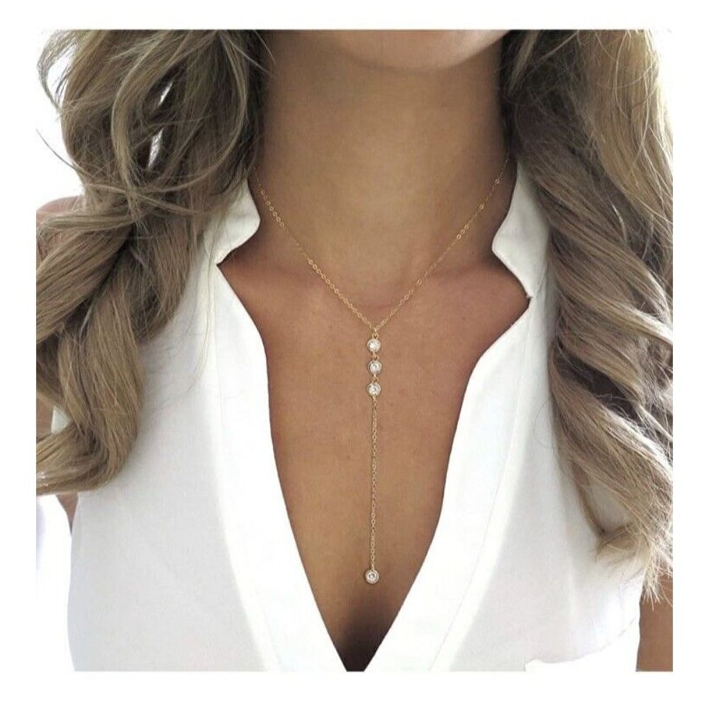 Dainty Gold Long Necklace Pendant Cleavage Trendy Necklace